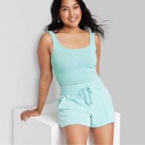 Wild Fable - Turquoise Ribbed Cropped Square Neck Tank Top